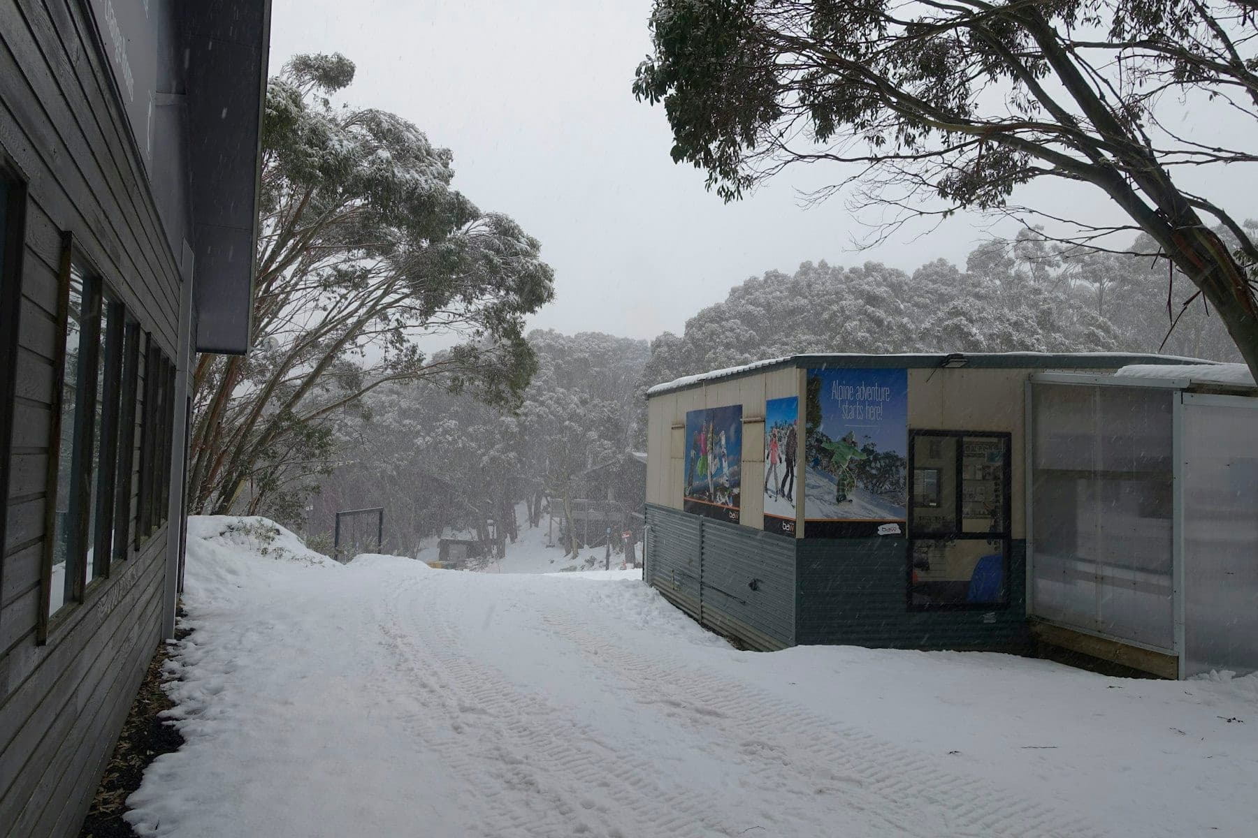 A building at Mount Baw Baw Alpine Village with snow on the ground